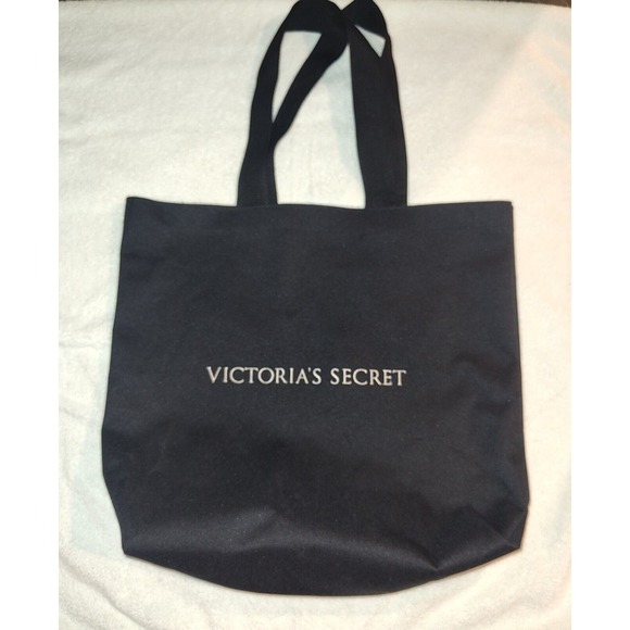 Victoria's Secret Handbags - Victoria's‎ Secret Bag Black Canvas Embroidered Tote Shopping Book Travel